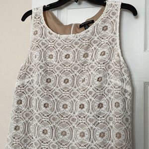 Sharagano beautiful ivory sheath dress with ivory lace over nude lining